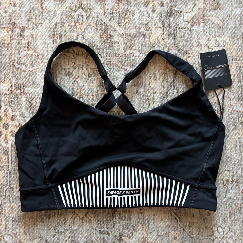 Savage X Fenty Striped Black Sports Bra